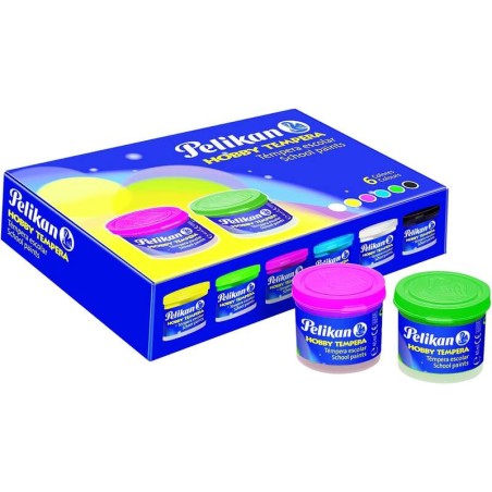 ✅ Pelikan Lot de 6 Tempera - Pot 40 ml - avec Pinceau - Pots 40 ml - 6 Couleurs + 1 Pinceau - Pigments Sélectio en stock
