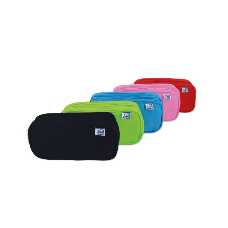 LOT de 5 Trousse triple Oxford Kangoo Kids - 3 Fermetures éclair - Polyester résistant - Format compact de 22,5x11x7cm