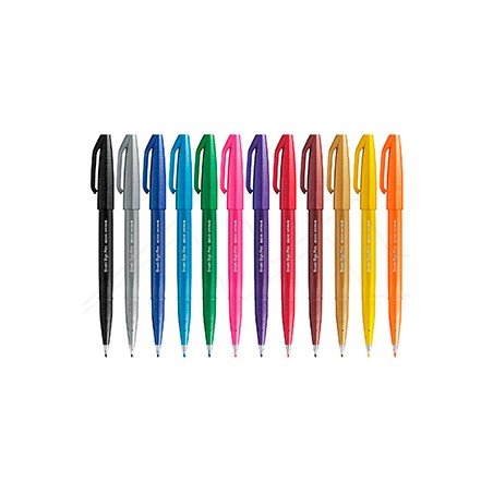 Pentel Brush Sing Pen Lot de 12 marqueurs à pointe pinceau – Lignes fines ou épaisses selon la pression – Fabriqués avec 81 %