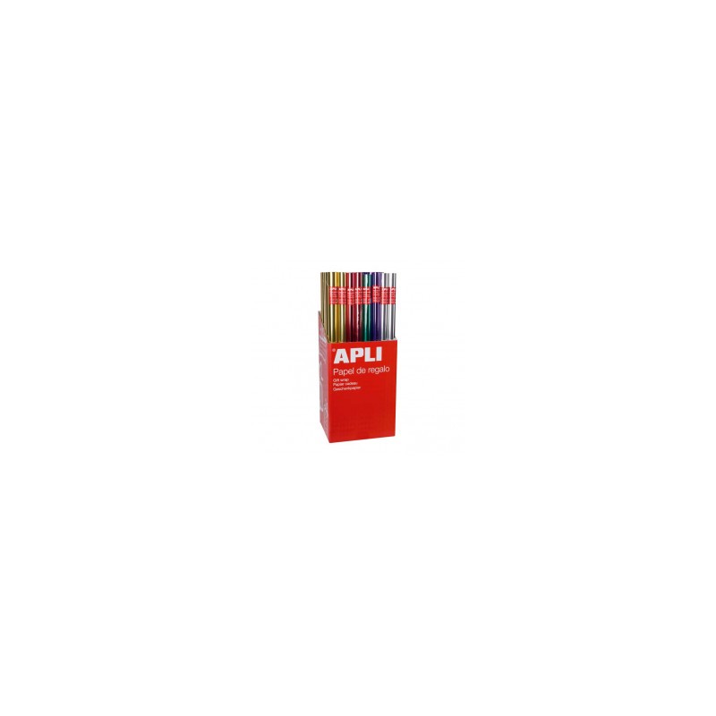 Apli Présentoir de 55 Rouleaux de Papier Cadeau Métallisé - 11 Rouleaux par Couleur - Dimensions du Rouleau 0,70x2m - Couleurs