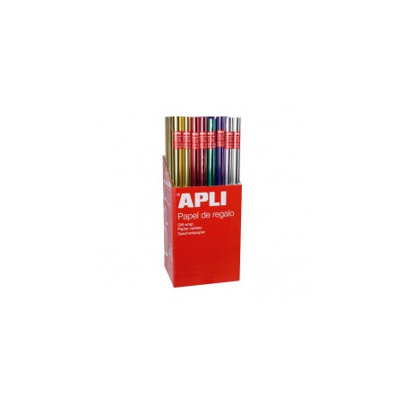 ✅ Apli Présentoir de 55 Rouleaux de Papier Cadeau Métallisé - 11 Rouleaux par Couleur - Dimensions du Rouleau en stock