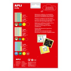 LOT de 5 Apli Stickers Emotions - Ø 23 mm et Ø 20 mm - 144 Stickers par sachet - 16 motifs différents - Adhésif amovible - Aide