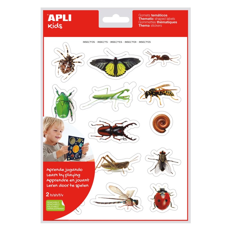 LOT de 5 Apli Sac d'autocollants réalistes sur le thème des insectes - 28 autocollants thématiques par sac - Images d'insectes