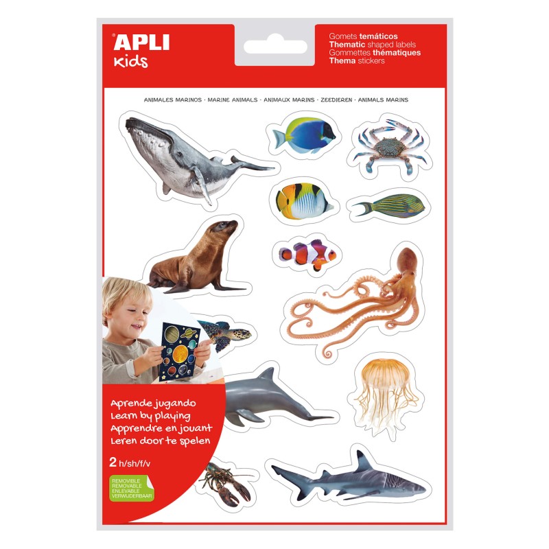 LOT de 5 Apli Autocollants réalistes sur le thème des animaux marins - 30 autocollants thématiques par sac - Images réalistes