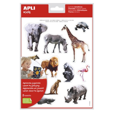 ✅ LOT de 5 Apli Thematic Gomets Animaux réalistes de la savane - 24 Gomets - Adhésif amovible - Développé av en stock
