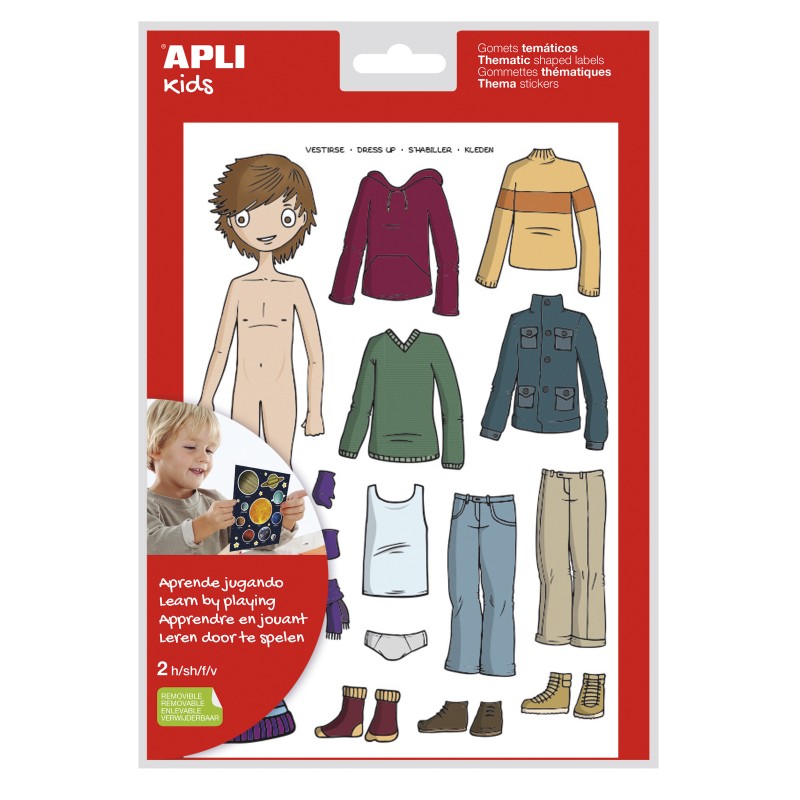 LOT de 5 Sachet Apli d'autocollants thématiques pour l'habillage des enfants - 35 autocollants - Adhésif amovible - Développé