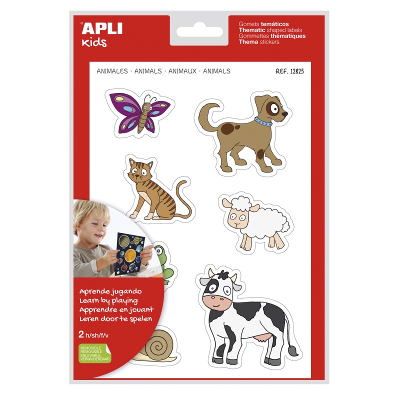 LOT de 5 Apli Thème Stickers Animaux xL - 28 Stickers sur 2 Feuilles A4 - Développé avec des éducateurs - Adhésif Amovible