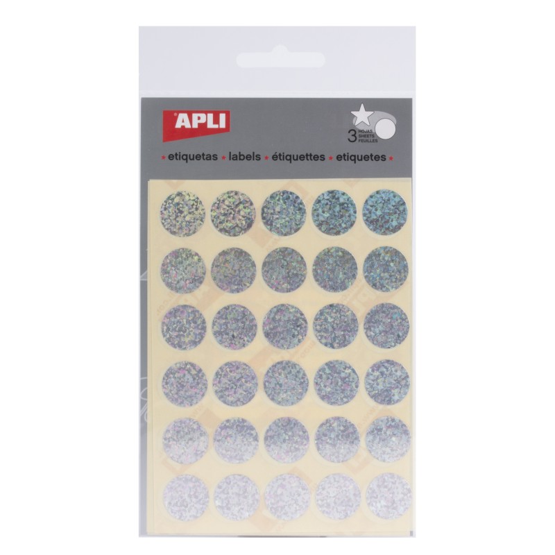 LOT de 10 Apli Stickers Ronds Holographiques Ø 20mm - Adhésif Permanent - 90 Stickers sur 3 Feuilles - Développement des