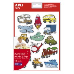 ✅ LOT de 5 Apli Transportation Theme Stickers - 180 Stickers sur 12 Feuilles - Adhésif Amovible - Idéal pour A en stock