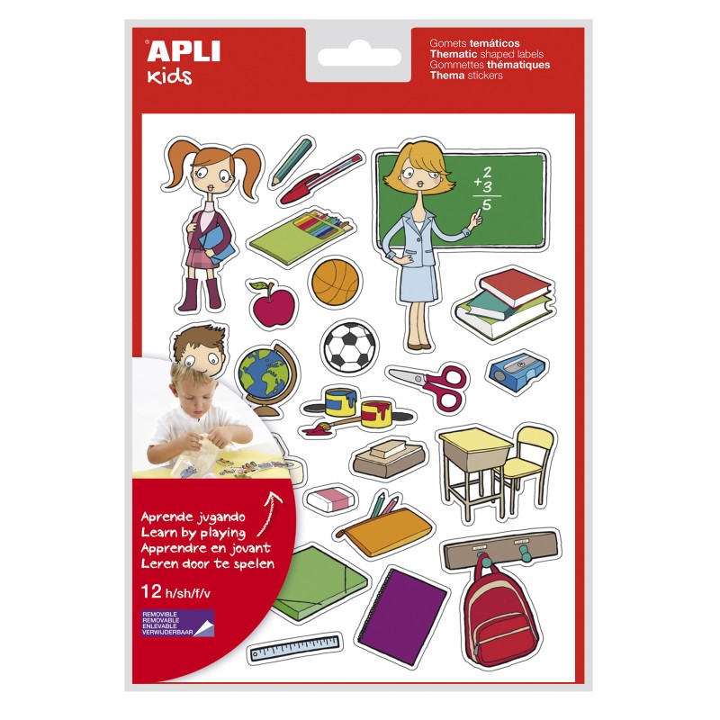 LOT de 5 École thématique Apli Gomets - 312 unités - Adhésif amovible - Illustrations pédagogiques - Format idéal pour les