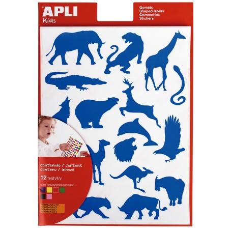 ✅ LOT de 10 Apli Gomets Wild Animals - 204 unités par sac - Formes d'éléphant, de tigre, de girafe et plus - en stock