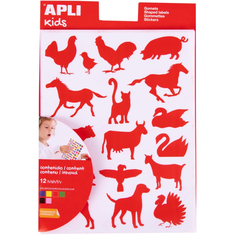 LOT de 10 Apli Sachet d'Autocollants Adhésifs Permanents en Forme d'Animaux de la Ferme - 204 Autocollants par Sachet