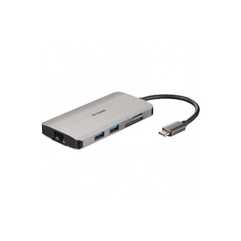 Lecteur SD Hub USB-C 8-en-1 D-Link, MicroSD, HDMI 4K, USB-C, RJ45, 3x USB 3.0