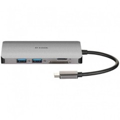 Lecteur SD Hub USB-C 8-en-1 D-Link, MicroSD, HDMI 4K, USB-C, RJ45, 3x USB 3.0