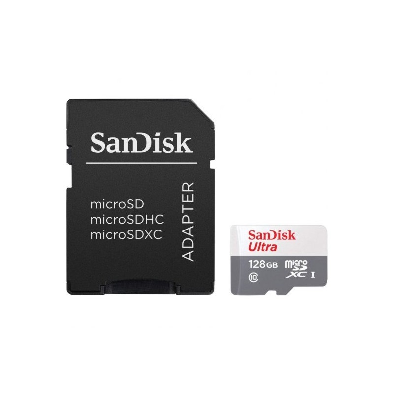 Carte Sandisk Ultra Micro SDXC 128Go UHS-I U1 Classe 10 100Mo/s + Adaptateur SD Carte Sandisk Ultra Micro SDXC 128Go UHS-I U1 Classe 10 100Mo/s + Adaptateur SD