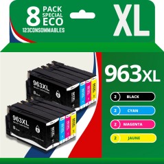 ✅ Pack 8 cartouches compatible avec HP 963XL couleur pack en stock