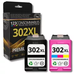 Pack 123CONSOMMABLES compatible HP 302 XL noir et couleur