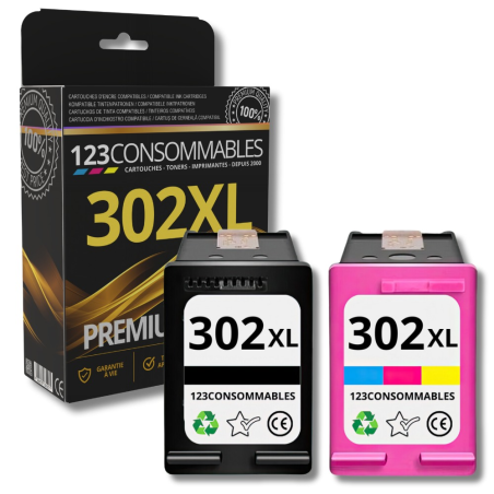 ✅ Pack 123CONSOMMABLES compatible HP 302 XL noir et couleur couleur pack en stock
