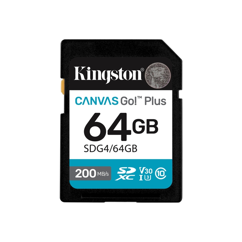 Carte SDXC Kingston 64 Go UHS-I U3 V30 Classe 10 200 Mo/s Canvas Go Plus