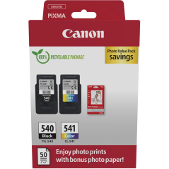 ✅ Canon PG-540/CL-541 Pack de 2 Cartouches d'Encre Originales + 50 Feuilles de Papier Photo - 5225B013 couleur S en stock