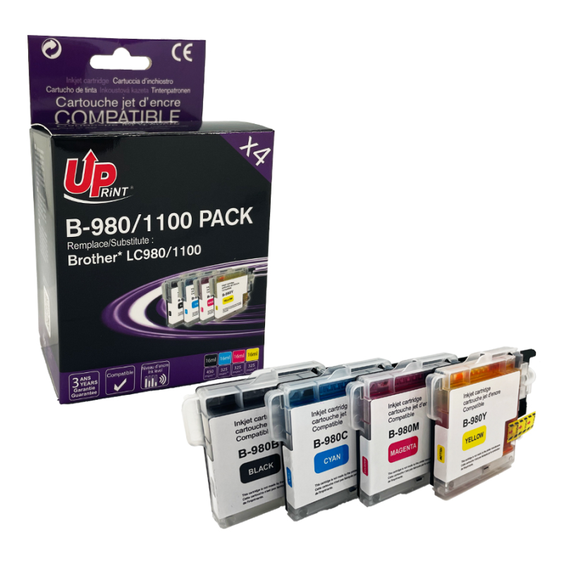 Pack UPRINT compatible BROTHER LC-980/1100, 4 cartouches