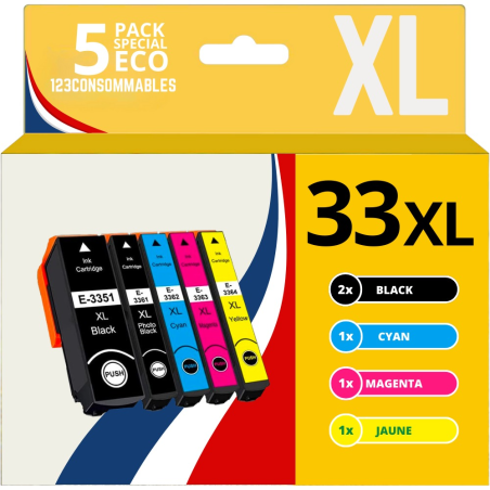 ✅ Pack compatible EPSON 33XL, 5 cartouches couleur pack en stock