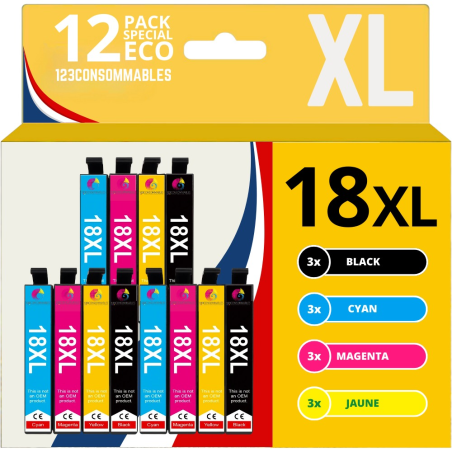 ✅ Pack 12 cartouches compatible EPSON 18XL couleur pack en stock