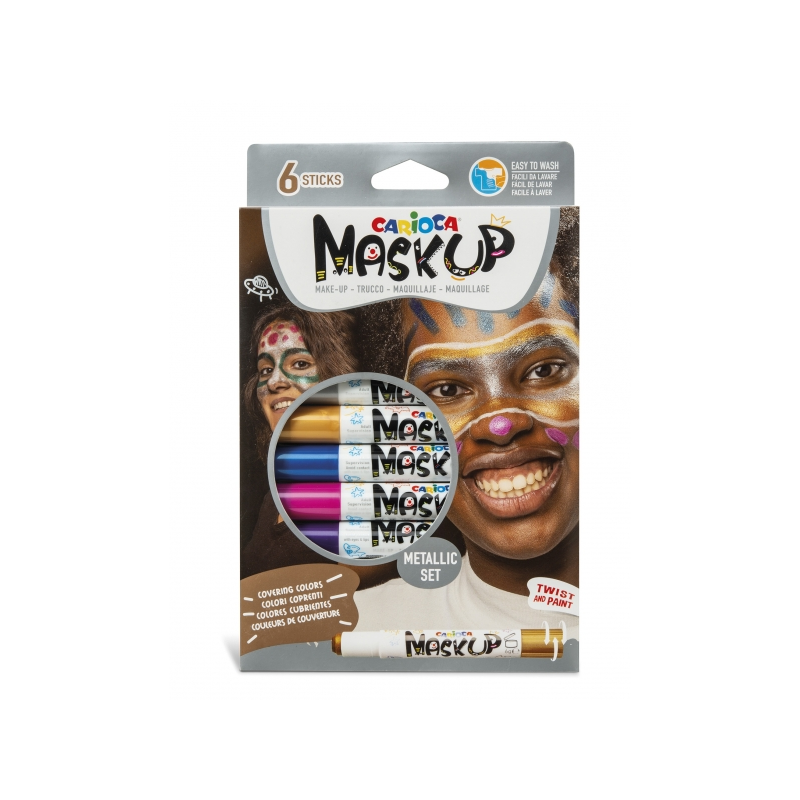 Carioca Mask Up Pack de 6 Couleurs Peau Métallisées - Idéales pour les Fêtes - Couleurs Vives et Lavables - Miscibles - 2