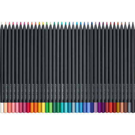 Faber-Castell Black Edition Pack de 36 Crayons de Couleur - Mine Super Douce - Bois Noir - Idéal pour Dessiner sur Papier