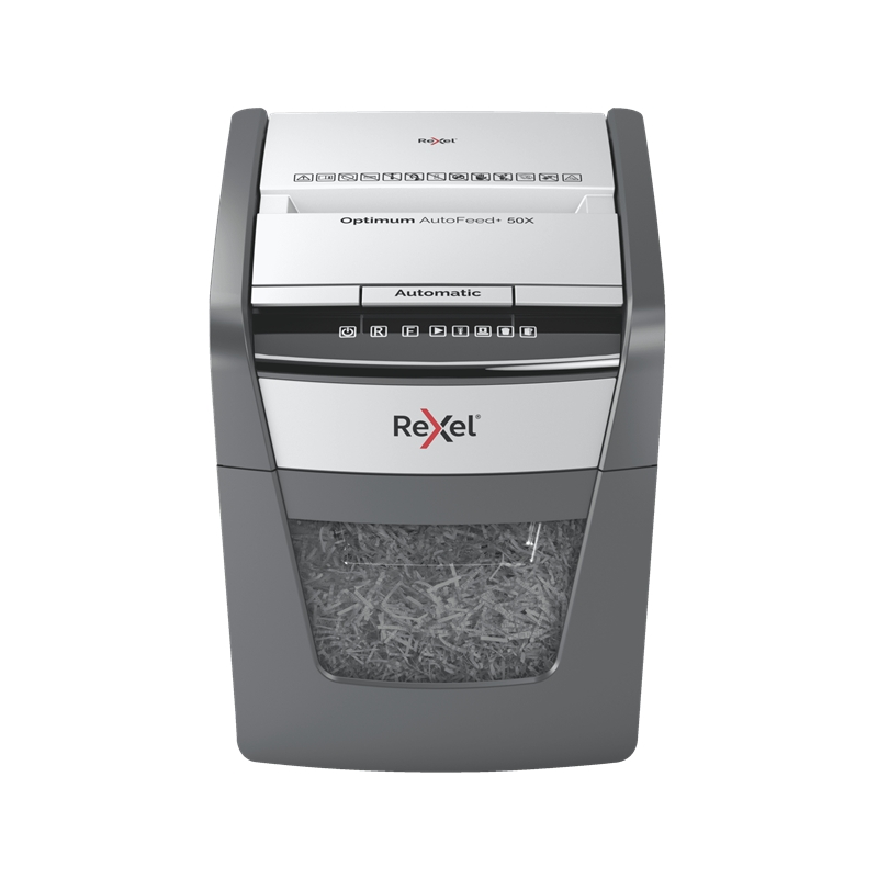 Destructeur de particules automatique Rexel Optimum AutoFeed 50X - 20L - Alimentation automatique 50 feuilles - Fente manuelle