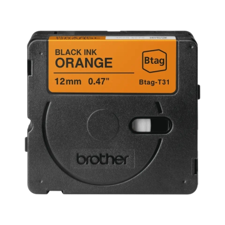 Ruban Brother Btag-T31 12 mm - Texte noir sur fond orange - Mesures 12 mm x 4 mètres - Convient pour PTN10, PTN20, PTN25BT