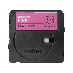 Ruban Brother Btag-P35 12 mm - Texte blanc sur fond rose - Mesures 12 mm x 4 mètres - Convient pour PTN10, PTN20, PTN25BT