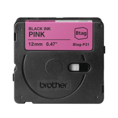 Ruban Brother Btag-P31 12 mm - Texte noir sur fond rose - Mesures 12 mm x 4 mètres - Convient pour PTN10, PTN20, PTN25BT
