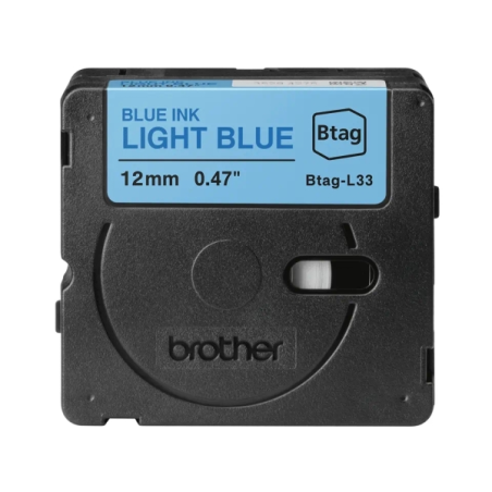 Ruban Brother Btag-L33 12 mm - Texte bleu sur fond bleu clair - Mesures 12 mm x 4 mètres - Convient pour PTN10, PTN20, PTN25BT
