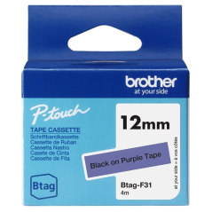 Ruban Brother Btag-F31 12 mm - Texte noir sur fond violet - Mesures 12 mm x 4 mètres - Convient pour PTN10, PTN20, PTN25BT