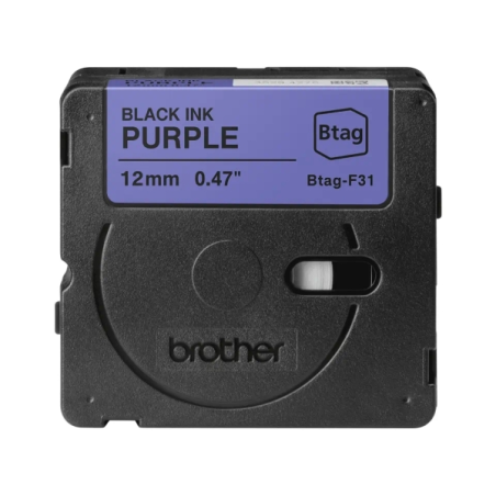 Ruban Brother Btag-F31 12 mm - Texte noir sur fond violet - Mesures 12 mm x 4 mètres - Convient pour PTN10, PTN20, PTN25BT