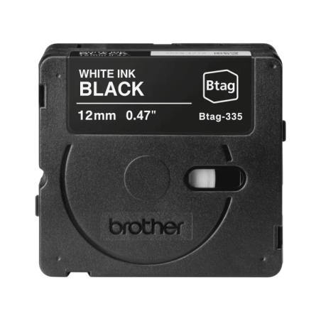 Ruban Brother Btag-335 12 mm - Texte blanc sur fond noir - Mesures 12 mm x 4 mètres - Convient pour PTN10, PTN20, PTN25BT
