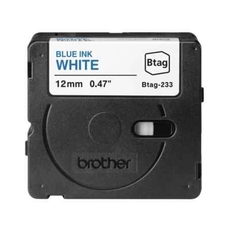 Ruban Brother Btag-233 12 mm - Texte bleu sur fond blanc - Mesures 12 mm x 4 mètres - Convient pour PTN10, PTN20, PTN25BT
