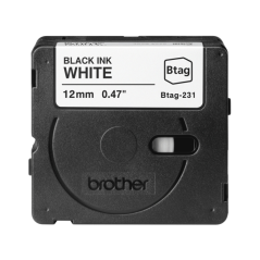 Ruban Brother Btag-231 12 mm - Texte noir sur fond blanc - Mesures 12 mm x 4 mètres - Convient pour PTN10, PTN20, PTN25BT