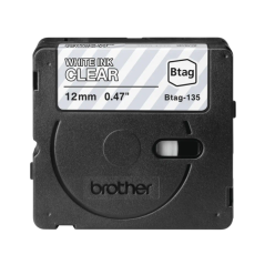 Ruban Brother Btag-135 12 mm - Texte blanc sur fond transparent - Mesures 12 mm x 4 mètres - Convient pour PTN10, PTN20, PTN25BT
