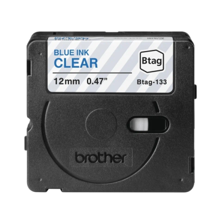 Ruban Brother Btag-133 12 mm - Texte bleu sur fond transparent - Mesures 12 mm x 4 mètres - Convient pour PTN10, PTN20, PTN25BT