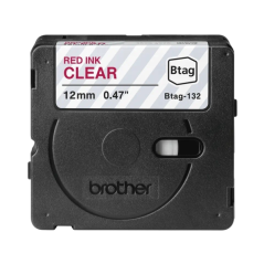 Ruban Brother Btag-132 12 mm - Texte rouge sur fond transparent - Mesures 12 mm x 4 mètres - Convient pour PTN10, PTN20, PTN25BT