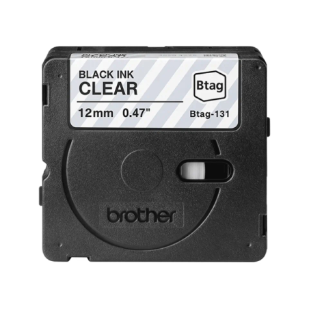 Ruban Brother Btag-131 12 mm - Texte noir sur fond transparent - Mesures 12 mm x 4 mètres - Convient pour PTN10, PTN20, PTN25BT