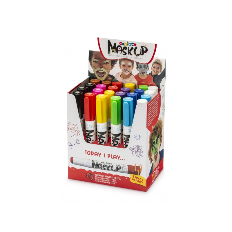 Carioca Mask Up Display de 24 - Couleurs vives et lavables - Testé dermatologiquement - Couleurs miscibles - Différentes
