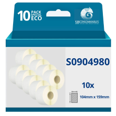 ✅ Pack de 10 Rouleaux étiquettes compatibles DYMO LABELWRITER 4XL (S0904980) 104 mm x 159 mm couleur Blanc en stock