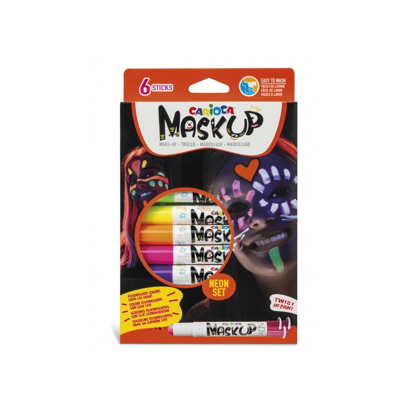 Carioca Mask Up Pack de 6 Couleurs de Peau en Bâton Néon - Idéal pour les Fêtes - Fluorescent avec Lumière Ultraviolette