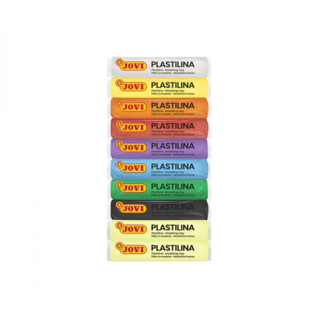 Pack Jovi de 10 Barres de Pâte à Modeler 15gr - 8 Couleurs de Base + 2 Fluorescentes - Très Malléable - Ne Sèche Pas - Couleurs