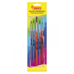 ✅ Jovi Pinceaux Artistiques Blister de 5 Pinceaux Ronds - Poils Naturels - Manche en Bois - Calibre 00 à 12 - P en stock