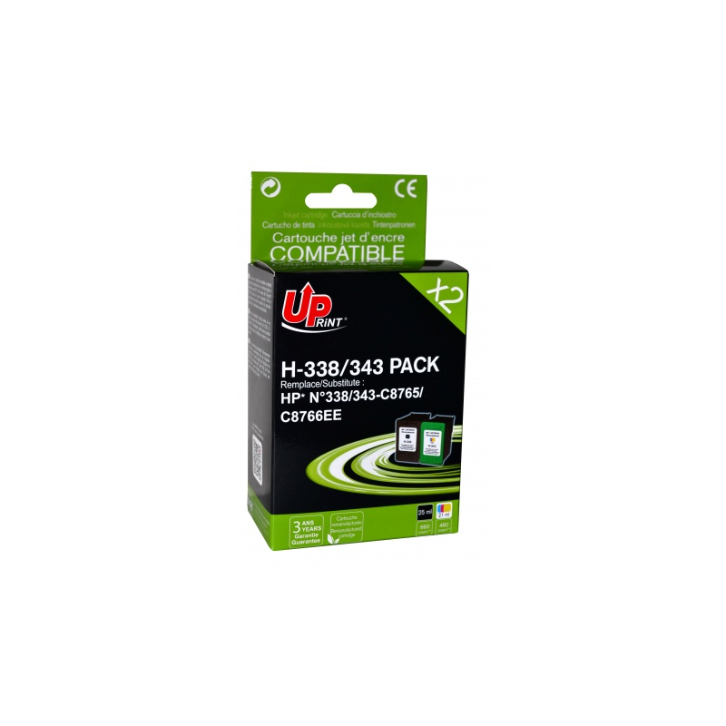 Pack UPrint compatible HP 338/HP 343, 2 cartouches