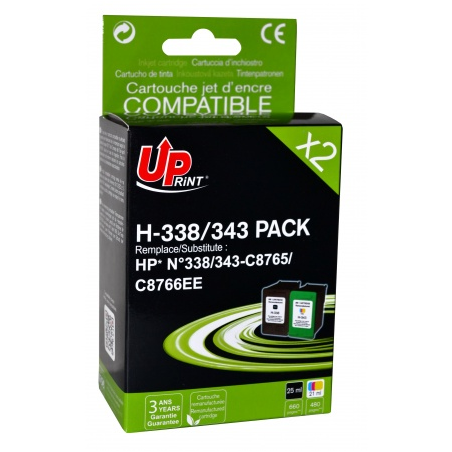 ✅ Pack UPrint compatible HP 338/HP 343, 2 cartouches couleur pack en stock
